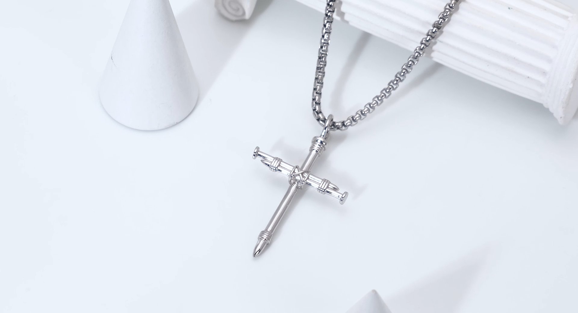 PDTJMTG Cross Necklace for Men Black Rhodium Sterling Silver Men's